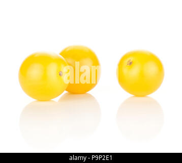 Yellow grape cherry tomatoes isolated on white background three whole Stock Photo