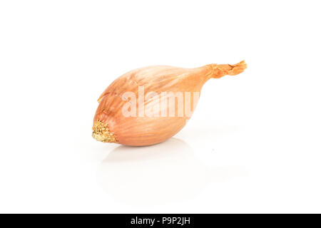 One unpeeled shallot isolated on white background Stock Photo