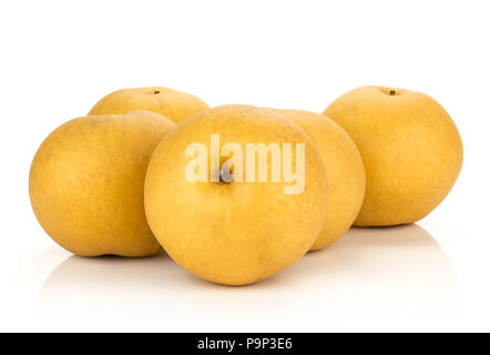 Chinese golden pears stack Nashi variety isolated on white background Stock Photo