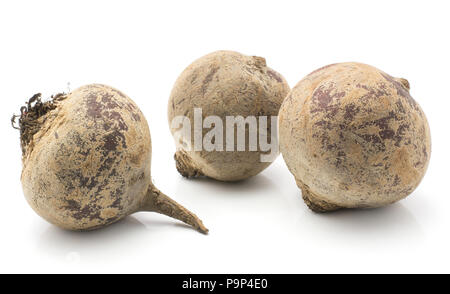 Beetroot (raw red beet) bulbs isolated on white background three bulbs Stock Photo