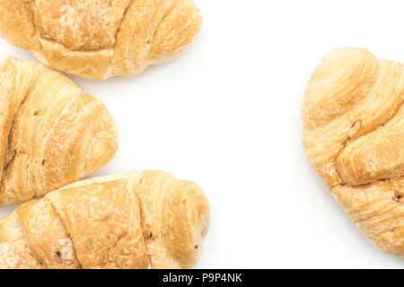 Four croissants or cornetto background isolated on white (top view) Stock Photo