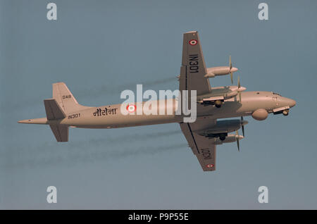 The Ilyushin Il-38SD anti-submarine airplane of Indian Air Force in the air. Stock Photo