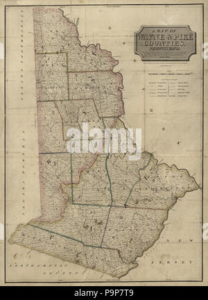 A map of Wayne & Pike counties, Pennsylvania - shewing the situations & forms of the warrantee tracts, with the numbers by which the respective tracts are distinguished in the maps & books in the Stock Photo