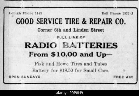 39 1922 - Good service Tire Company - 15 Apr MC - Allentown PA Stock Photo