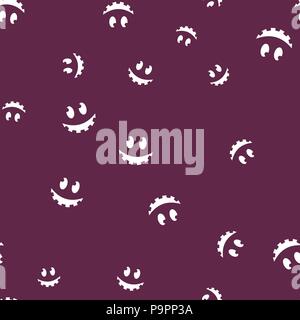 Happy teeth face Halloween seamless pattern. Vector illustration. Purple background. All Saints Eve. Stock Vector