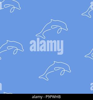 Dolphin animal pattern seamless. Vector illustration. Blue background. Stock Vector