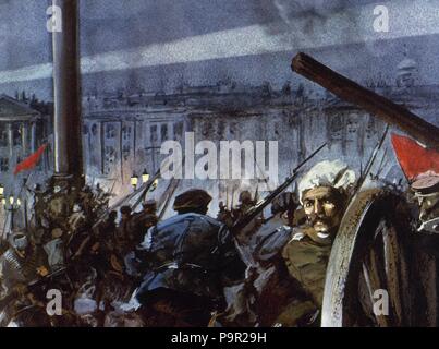 Russia. October Revolution, 1917. Assault on the Winter Palace. Saint Petersburg. Color Illustration. Stock Photo