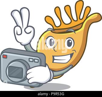 Photographer exotic shell mascot cartoon Stock Vector