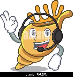 With headphone exotic shell mascot cartoon Stock Vector