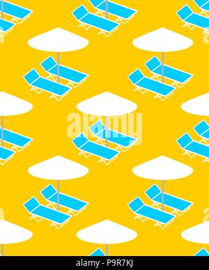 Beach background. Deck chair and umbrella pattern seamless. Summer ornament. Vector illustration. Stock Vector