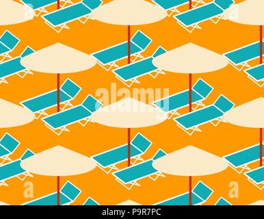 Beach background. Deck chair and umbrella pattern seamless. Summer ornament. Vector illustration. Stock Vector