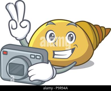 Photographer mollusk shell mascot cartoon Stock Vector