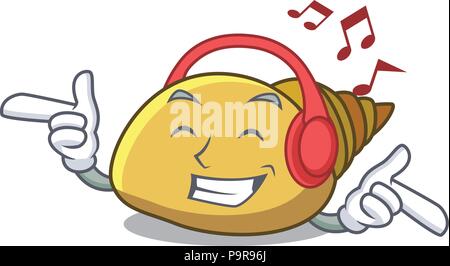 Listening music mollusk shell mascot cartoon Stock Vector