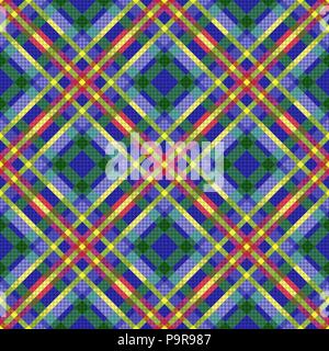 Seamless diagonal multicolor pattern in blue, violet, green, red and yellow hues, vector as a fabric texture Stock Vector