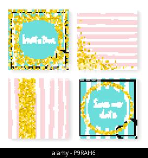 Wedding glitter confetti on stripes, invitation set Stock Vector
