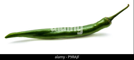 One whole Chilli pepper, green Cayenne, isolated on white background Stock Photo