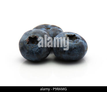 Three picked bog blueberries isolated on white background Stock Photo