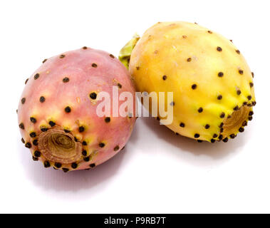 Two whole prickly pears, orange and red isolated on white background Stock Photo