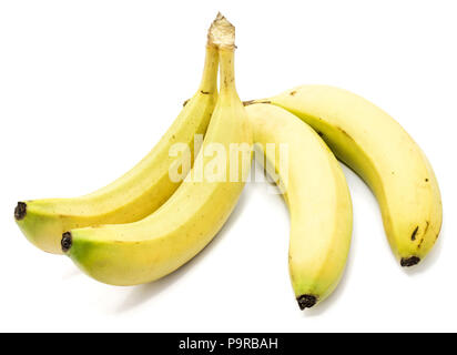 Group of yellow whole bananas isolated on white background Stock Photo