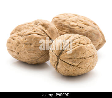 Unshelled walnuts isolated on white background three whole Stock Photo