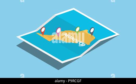 morocco africa explore maps with isometric style and pin location tag on top vector illustration Stock Vector