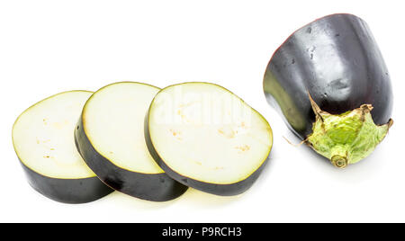 Sliced eggplant (aubergine), cut in round circles, isolated on white background Stock Photo