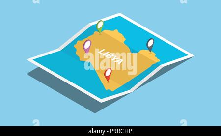libya africa explore maps with isometric style and pin location tag on top vector illustration Stock Vector