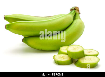 One plantain cluster and slices isolated on white background Stock Photo