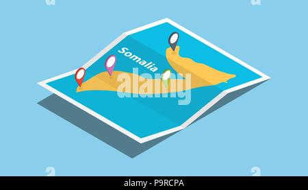 somalia africa explore maps with isometric style and pin location tag on top vector illustration Stock Vector