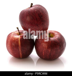 Three whole Gala apples isolated on white background Stock Photo