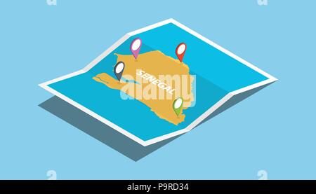 senegal africa explore maps with isometric style and pin location tag on top vector illustration Stock Vector