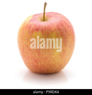 One apple (Evelina variety) isolated on white background yellow red with stem Stock Photo