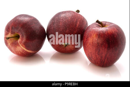 Three whole Gala apples in row isolated on white background Stock Photo