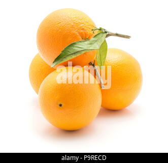 Oranges with green leaf isolated on white background Stock Photo