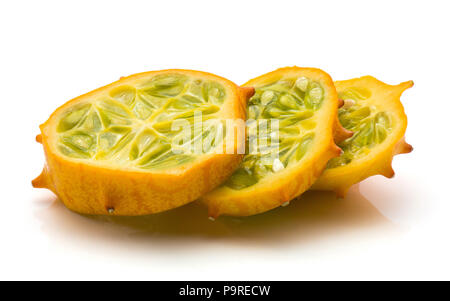 Three kiwano slices isolated on white background Stock Photo