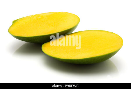 Sliced mango isolated on white background two halves Stock Photo