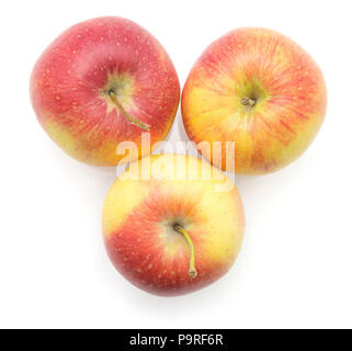 Three apples (Evelina variety) isolated on white background top view Stock Photo
