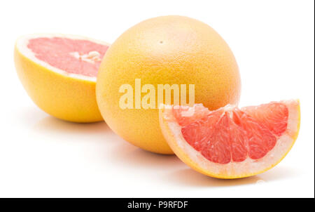 Red grapefruit isolated on white background one whole half and slice Stock Photo