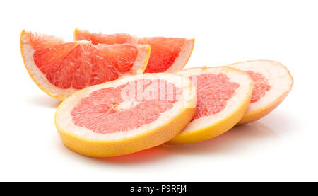 Sliced red grapefruit isolated on white background three rings and two slices Stock Photo