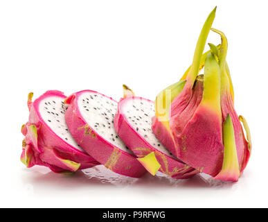 Sliced dragon fruit (Pitaya, Pitahaya) isolated on white background one sliced in four pieces Stock Photo