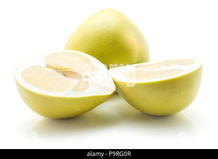 Pamelo isolated on white background one whole and one cut in half Stock Photo