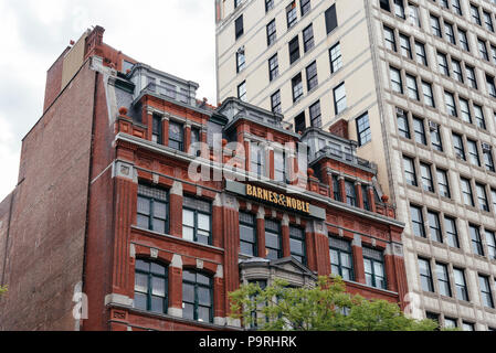 New York City, USA - June 20, 2018: Barnes & Noble famous bookstore in Union Square. Low angle view Stock Photo