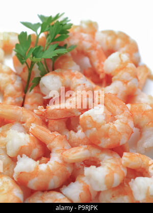 Cooked shrimps on white background Stock Photo