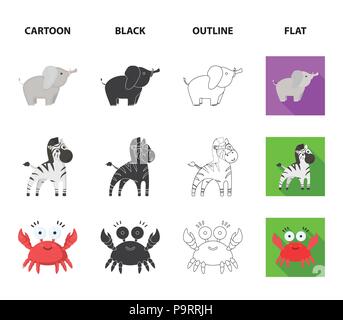 An unrealistic cartoon,black,outline,flat animal icons in set collection for design. Toy animals vector symbol stock  illustration. Stock Vector