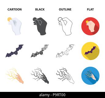 Focus with a coin, a bat, a mage hat, a lightning-fast spell.Black and white magic set collection icons in cartoon,black,outline,flat style vector sym Stock Vector