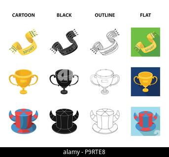 A scarf, a hat with horns and other attributes of the fans.Fans set collection icons in cartoon,black,outline,flat style vector symbol stock illustrat Stock Vector