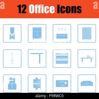 Office furniture icon set. Blue frame design. Vector illustration. Stock Vector