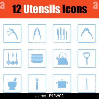Utensils icon set. Blue frame design. Vector illustration. Stock Vector