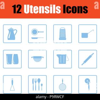 Utensils icon set. Blue frame design. Vector illustration. Stock Vector