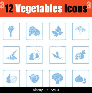 Vegetables icon set. Blue frame design. Vector illustration. Stock Vector